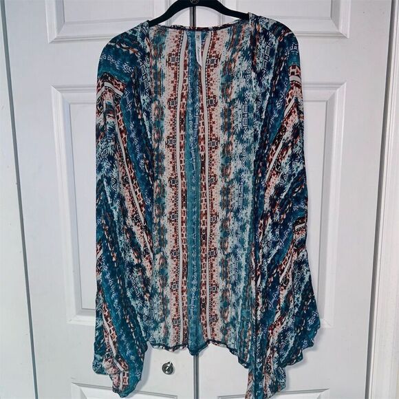 NY Collection Women's Open Front Cardigan Geometric Multicolor Size XL - Picture 1 of 6